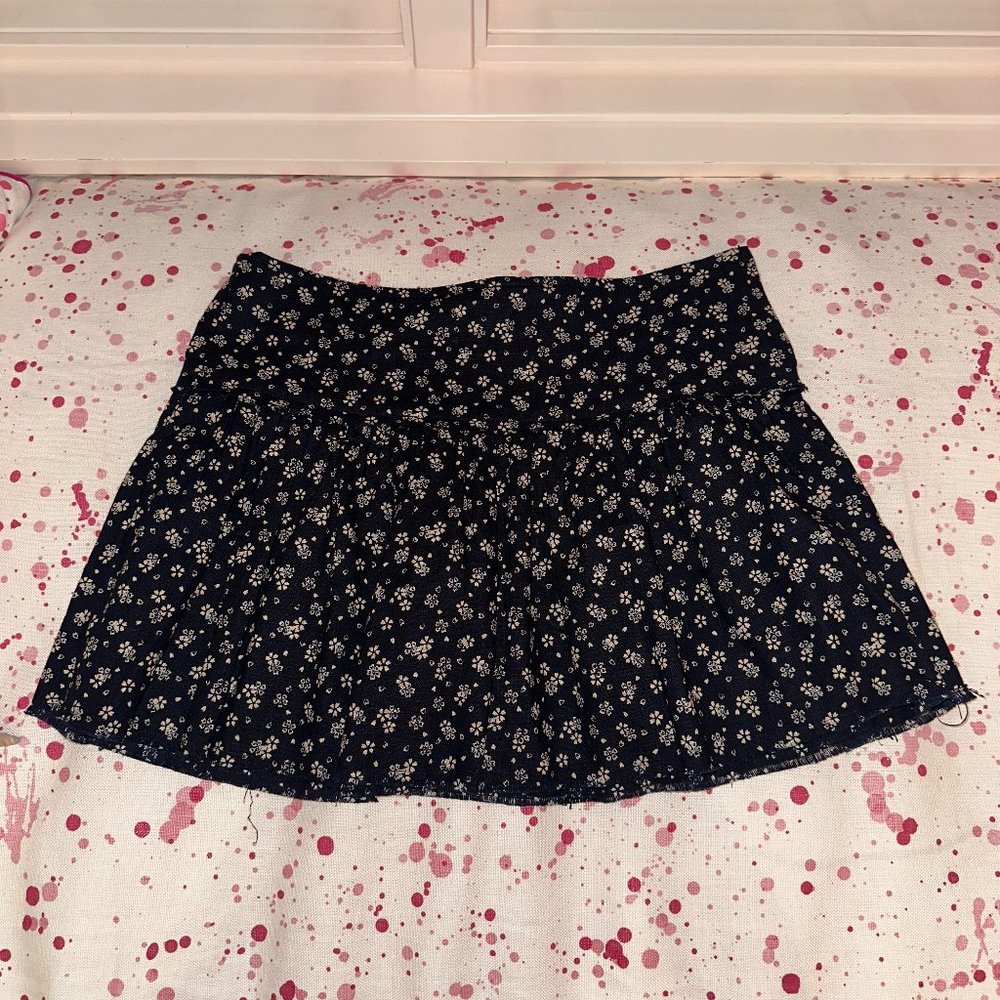 L'Agence Navy Floral Mini Skirt with Pleats